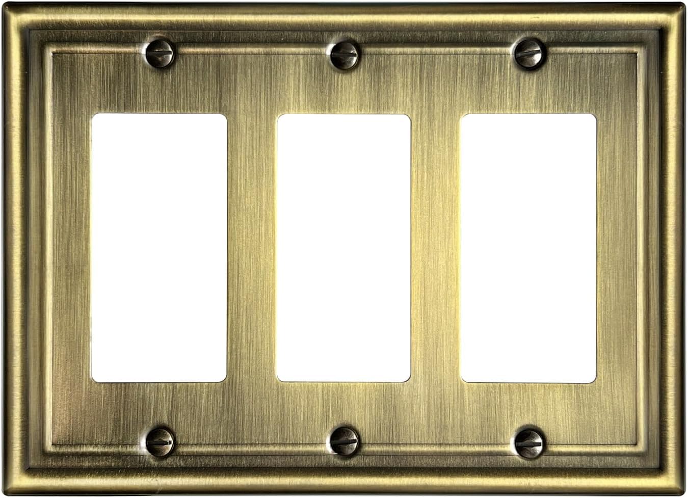1 Pack Triple Decorator Wall Plates, Metal Electrical Outlet Covers for Receptacles, Dimmer Switches, GFCI Outlets, Antique Brass, 6.77''*4.88'', Midisze, 3 Gang