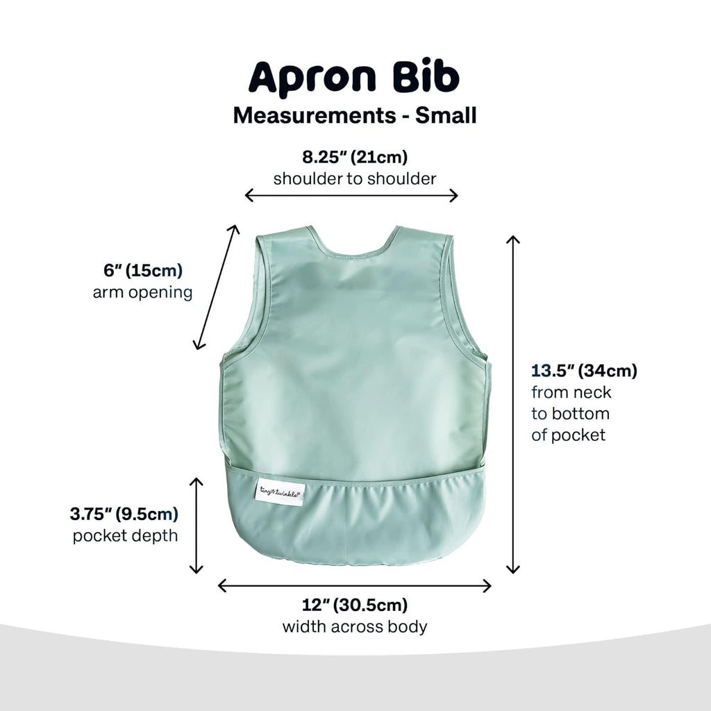Tiny Twinkle Mess Proof Baby Bib - Waterproof & Lightweight Baby-Led Weaning Apron | 100% Recycled Polyester, Easy Clean & Machine Washable (Sage Green, Small 6-24 Months)