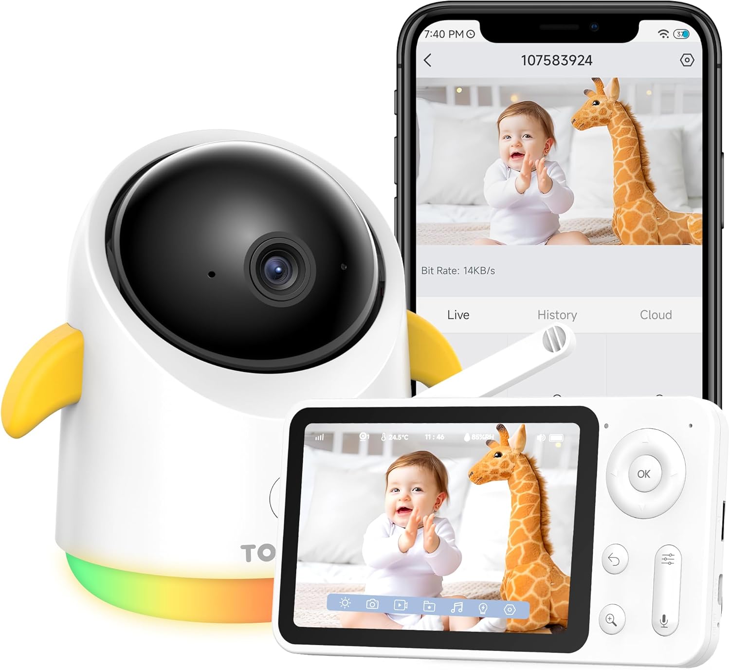 Baby Monitor with Camera and Audio WiFi/No WiFi: Baby Monitor WiFi Smartphone APP Control NightVision 4.3' Screen Smart Video Baby Monitor with Remote PTZ 2-Way Talk Motion & Cry Alert(Only 2.4G WiFi)