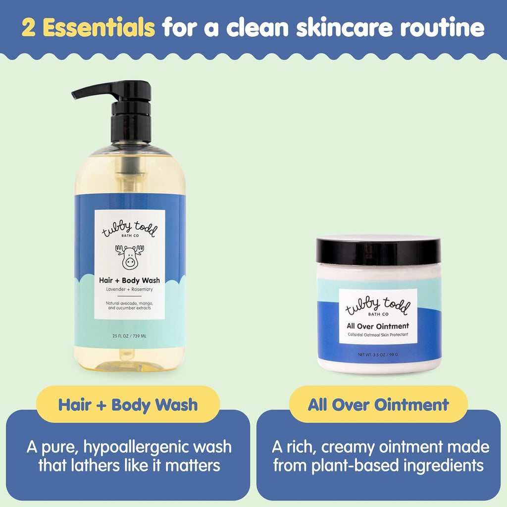 TUBBY TODD's Baby Body Wash & All Over Ointment Eczema Set - Gentle, Hypoallergenic Skincare for Newborns & Toddlers - 25oz, Lavender Rosemary