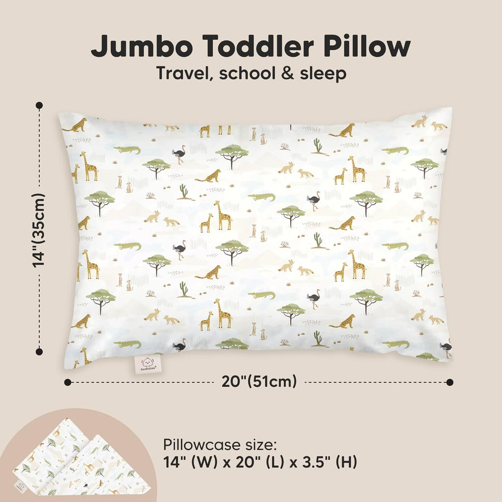 KeaBabies Toddler Pillow with Pillowcase, Jumbo 14X20 - Soft Organic Cotton Toddler Pillows for Sleeping - Machine Washable - Perfect for Travel, Toddler Bed Set (Grasslands)