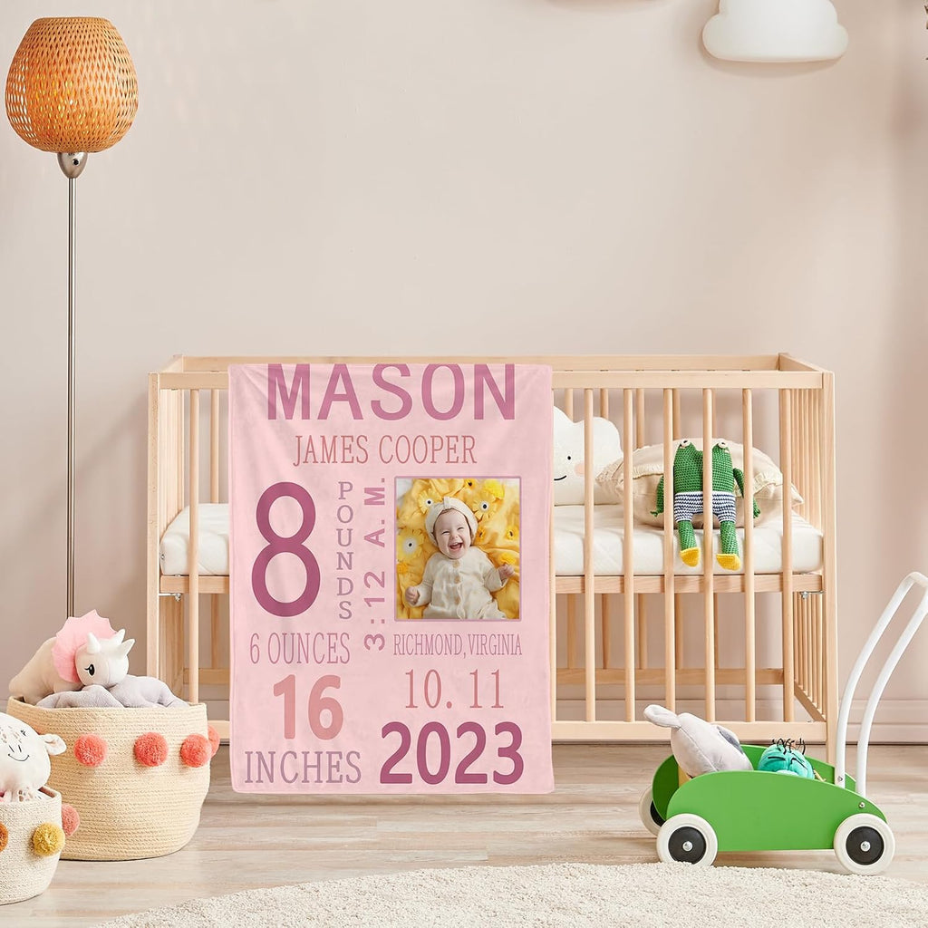Personalized Baby Milestone Photo Blanket, Custom Name Blanket Toddler Baby Boys Girls Soft Flannel Swaddling Blankets Customized Memorial Gift from Nana Grandma Infant Newborn