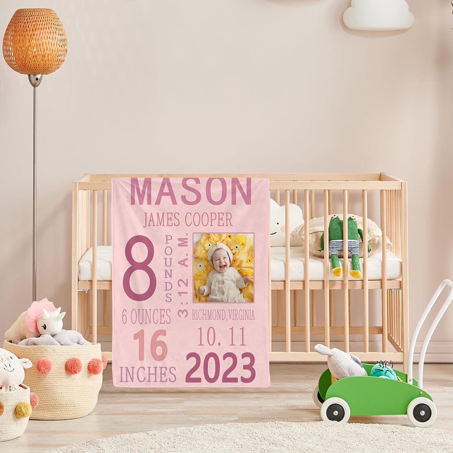 Personalized Baby Milestone Photo Blanket, Custom Name Blanket Toddler Baby Boys Girls Soft Flannel Swaddling Blankets Customized Memorial Gift from Nana Grandma Infant Newborn