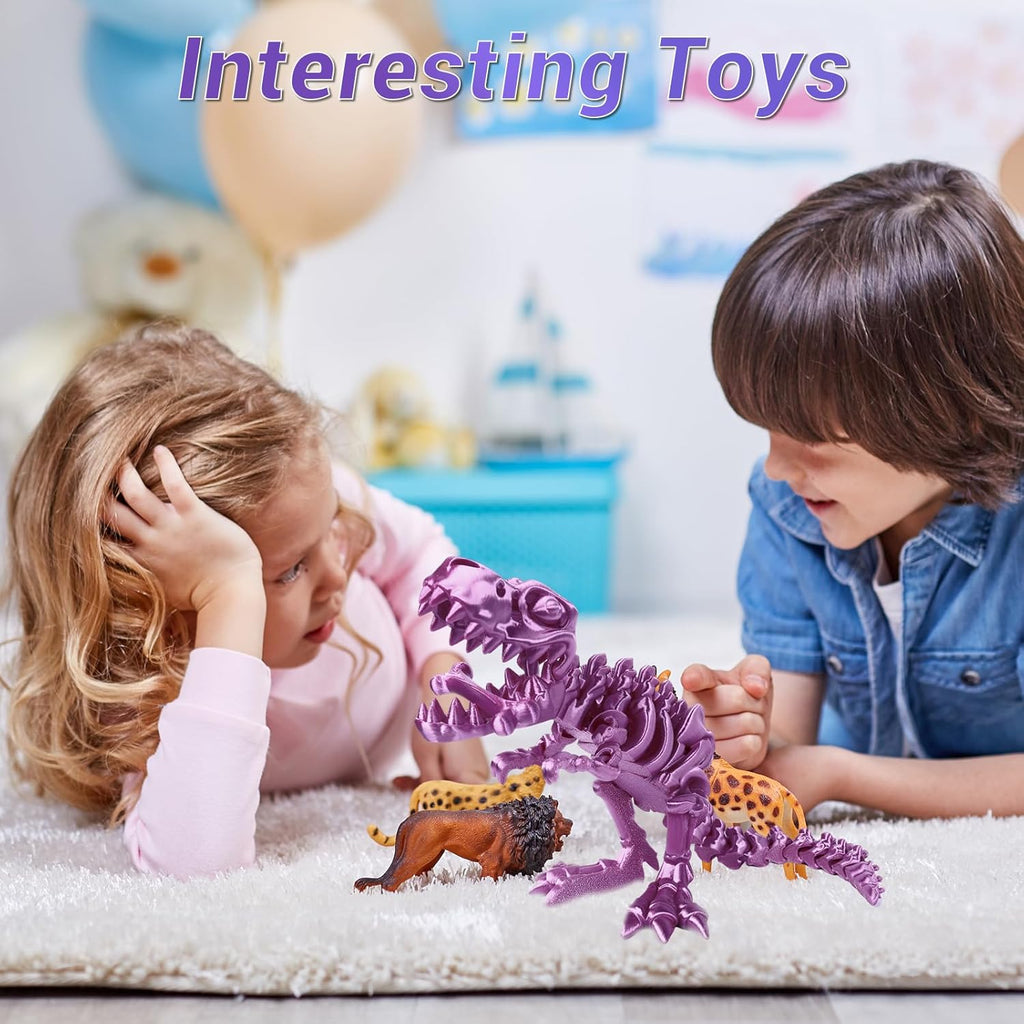 3D Printed Dinosaur Bones Tyrannosaurus Rex Skeleton with Movable Joints, 3D Model Skull T-Rex, Flexible Articulated Dinosaur Fidget Toys Adults for Autism/ADHD