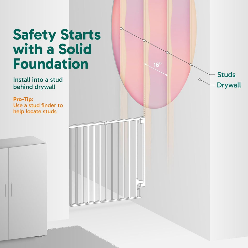 Cumbor 29.2-43" No Bottom Bar Baby Gate for Stairs, 2-in-1 Auto Close Dog Gate Indoor, Hardware Mounted Pet Gate for Doorways with Large Walk Thru Door, Child-Proof Safety Gate for Kids (White)