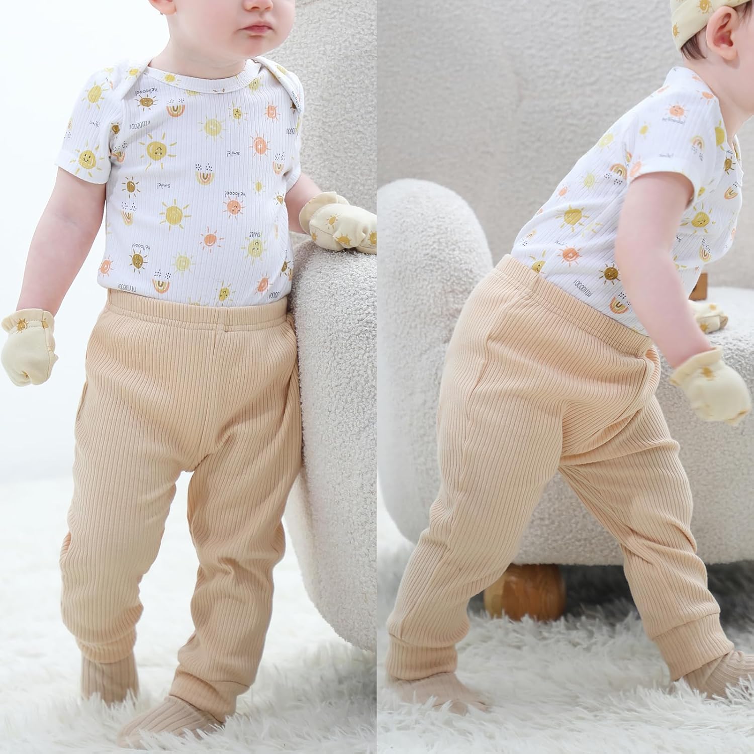 Baby Bodysuit and Pant Set 6-pcs Ribbed Soft Infant Boy Girl Clothes Outfits
