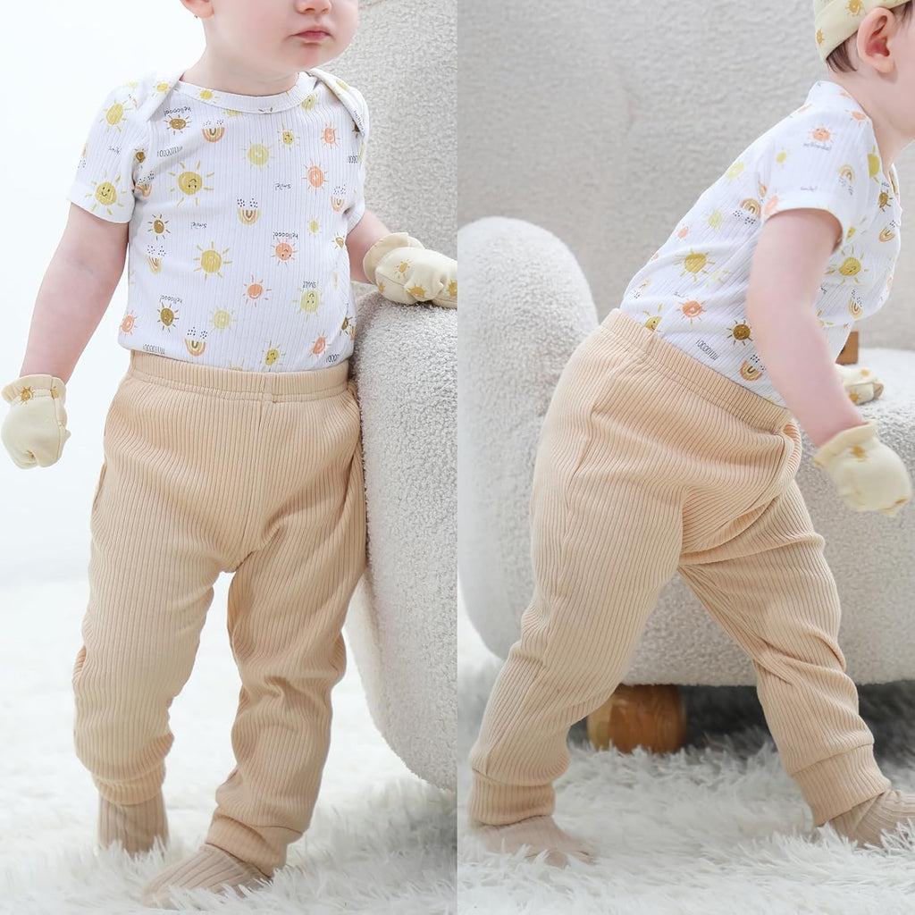 Baby Bodysuit and Pant Set 6-pcs Ribbed Soft Infant Boy Girl Clothes Outfits