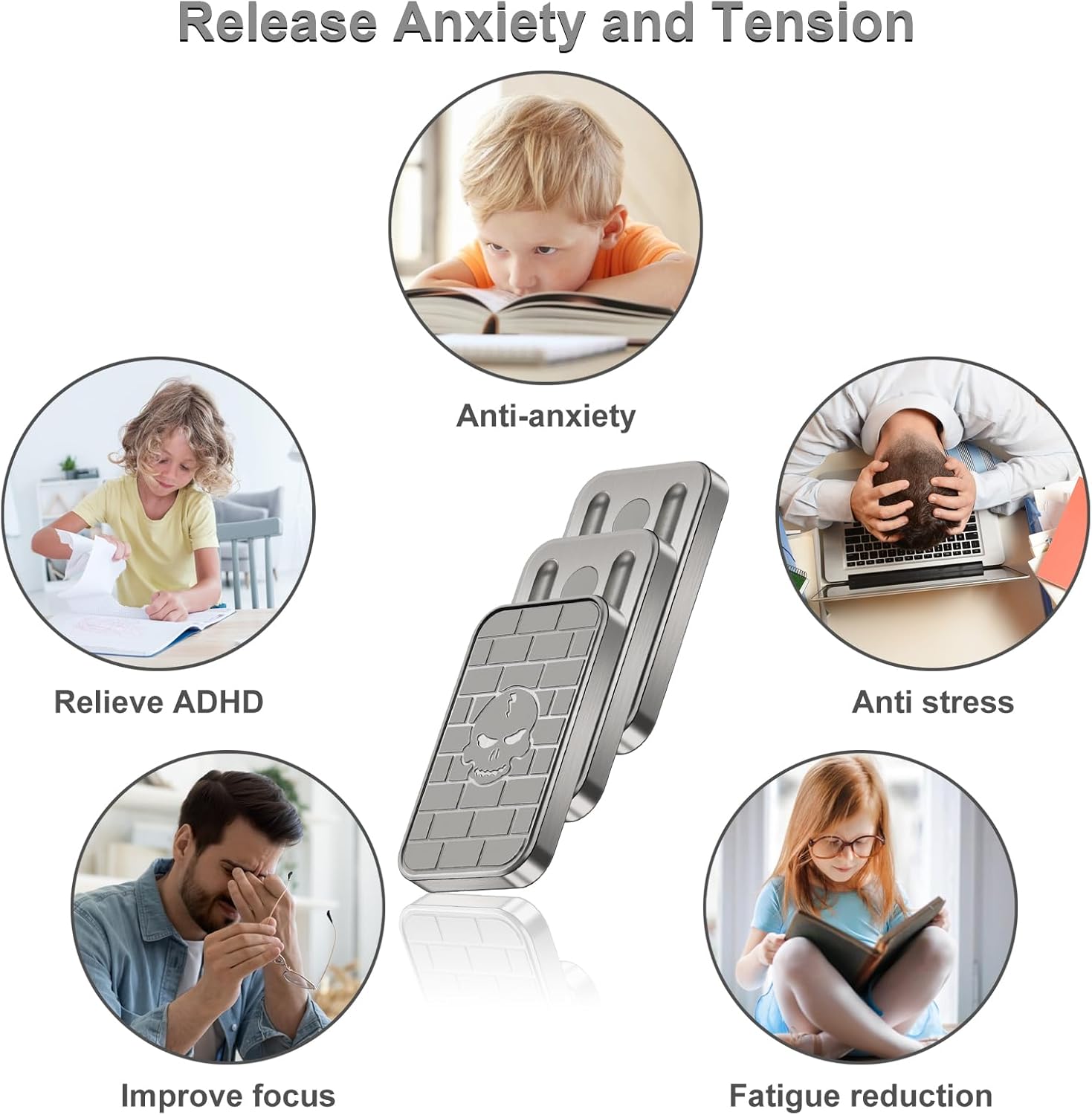 ATESSON Magnetic Fidget Slider,Metal Push Card Stress Relief Toy,Office Desk Adult Fidget Toys,Magnetic Fidget Toy for Autism ADHD Special Needs