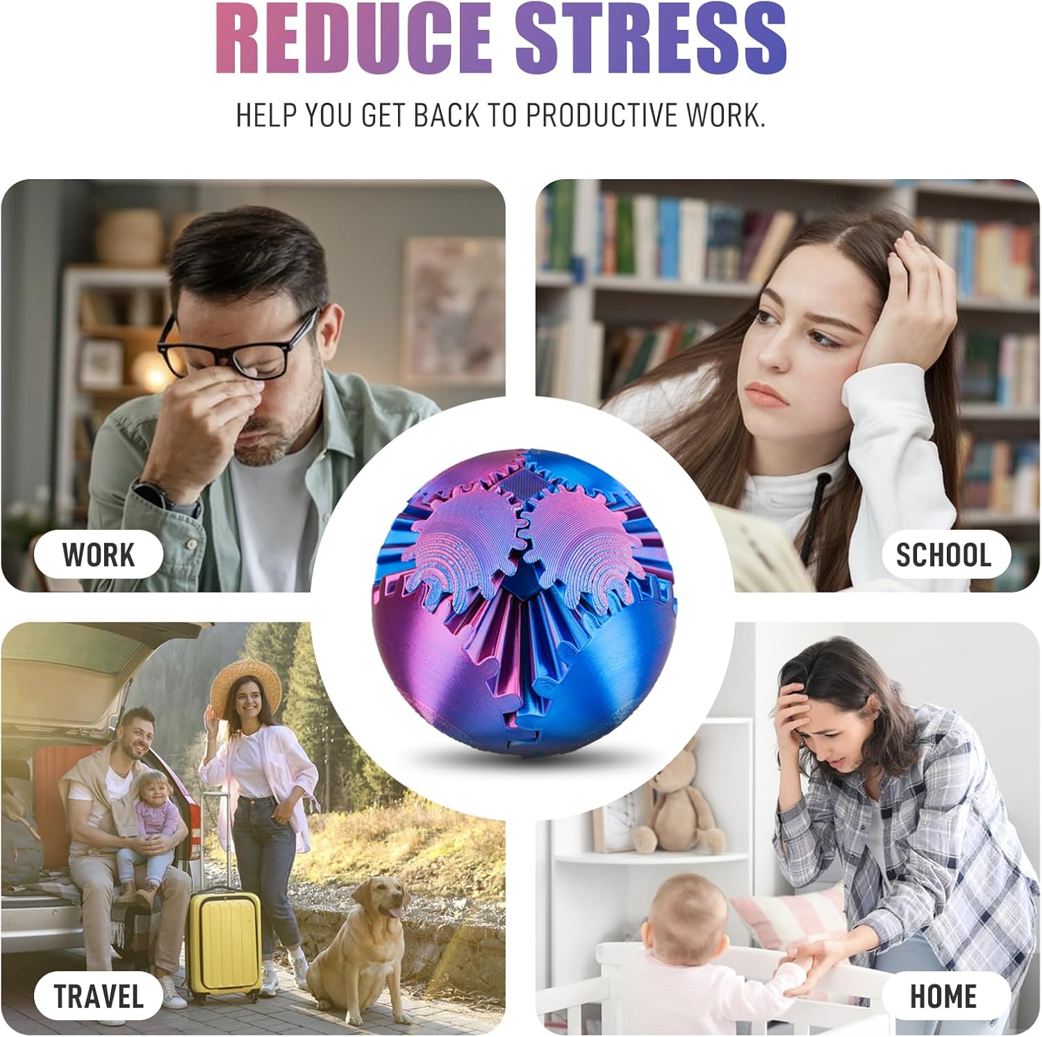 Gear Ball 3D Printed Gear Ball Spin Ball Fidget Toy Spin Ball Cube Fidget Toys Gearsphere Gear Ball Fidget Toy Stress Relief Desk Toy Relax Anxiety Toy for Children Adult (Purple Blue)