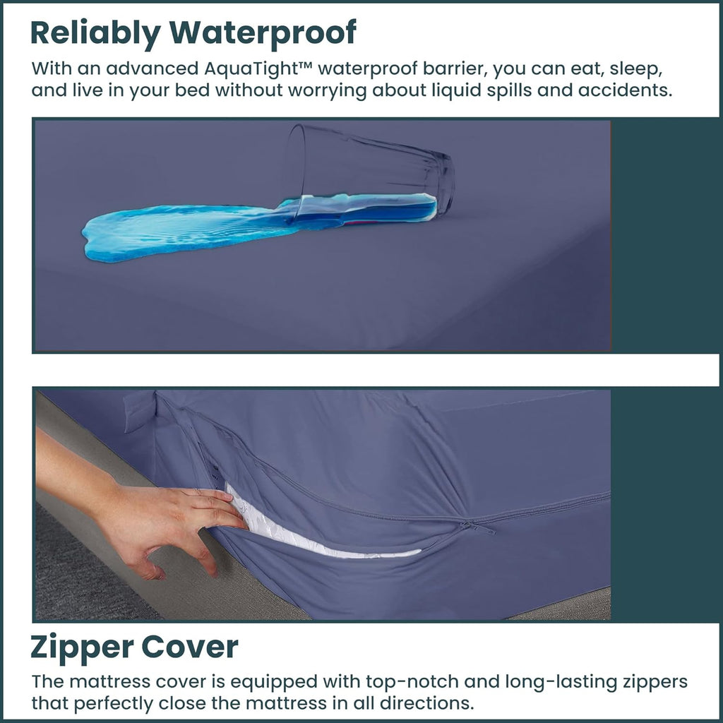 Greaton,Zippered Mattress Protector Cover, Waterproof, Easy to Clean, Fits Mattress up to 7-Inch, Twin, Blue