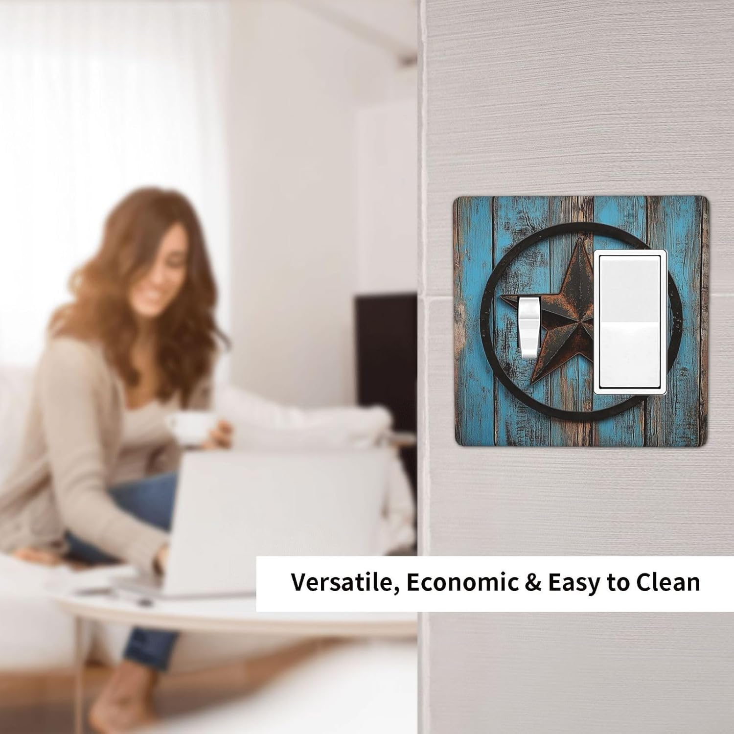 Outlet Covers Rustic Wood Country Barn Texas Star On Teal 1 Toggle 1 Rocker Combination Decorative Wall Plate Electrical Switch Plates Light Switch Cover Plate For Farmhouse Cabin Decor