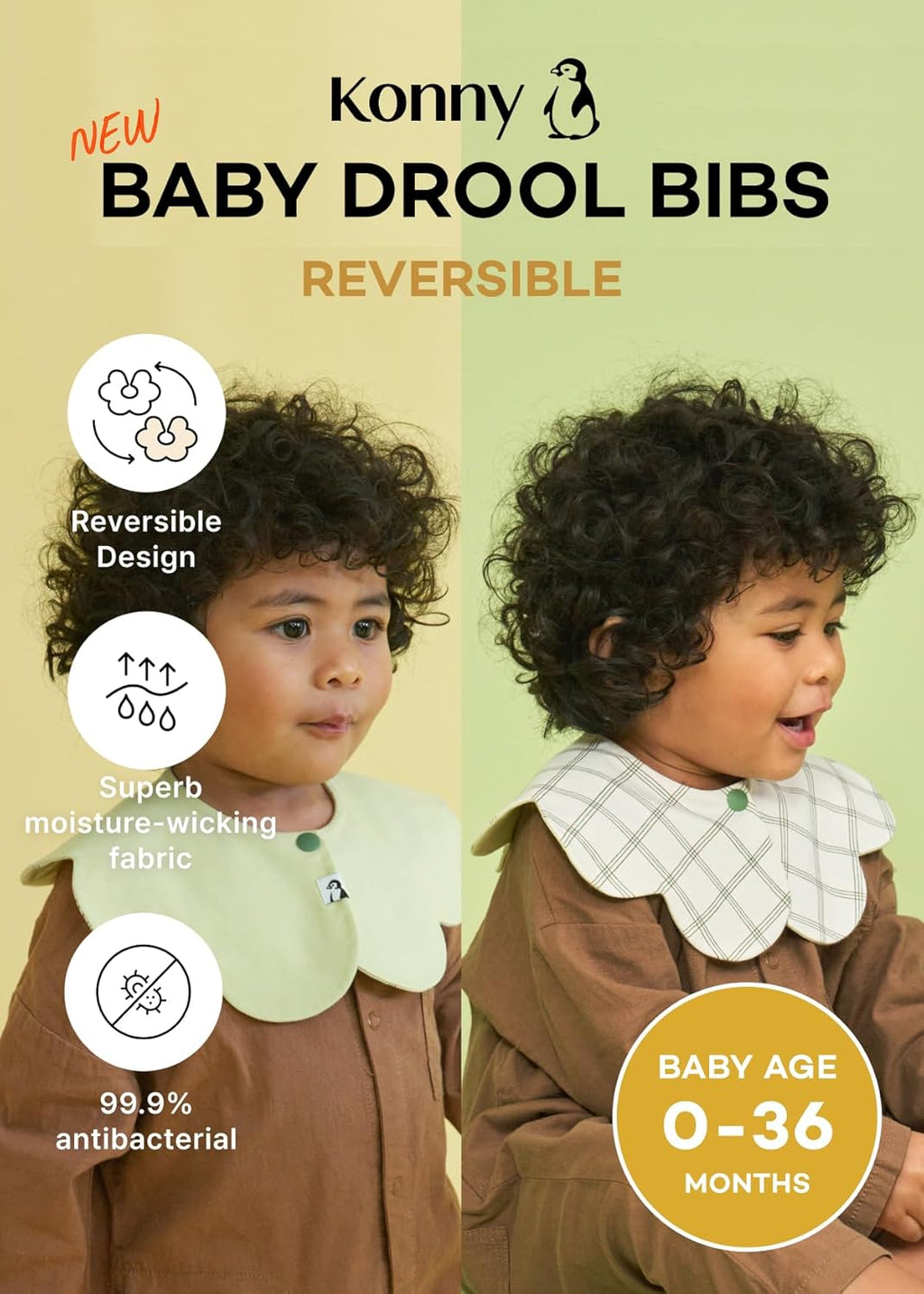 Konny Baby Bibs 5-Pack, 360 ° Rotate, Soft and Absorbent Bandana Drooling for Boys Girls baby Essentials