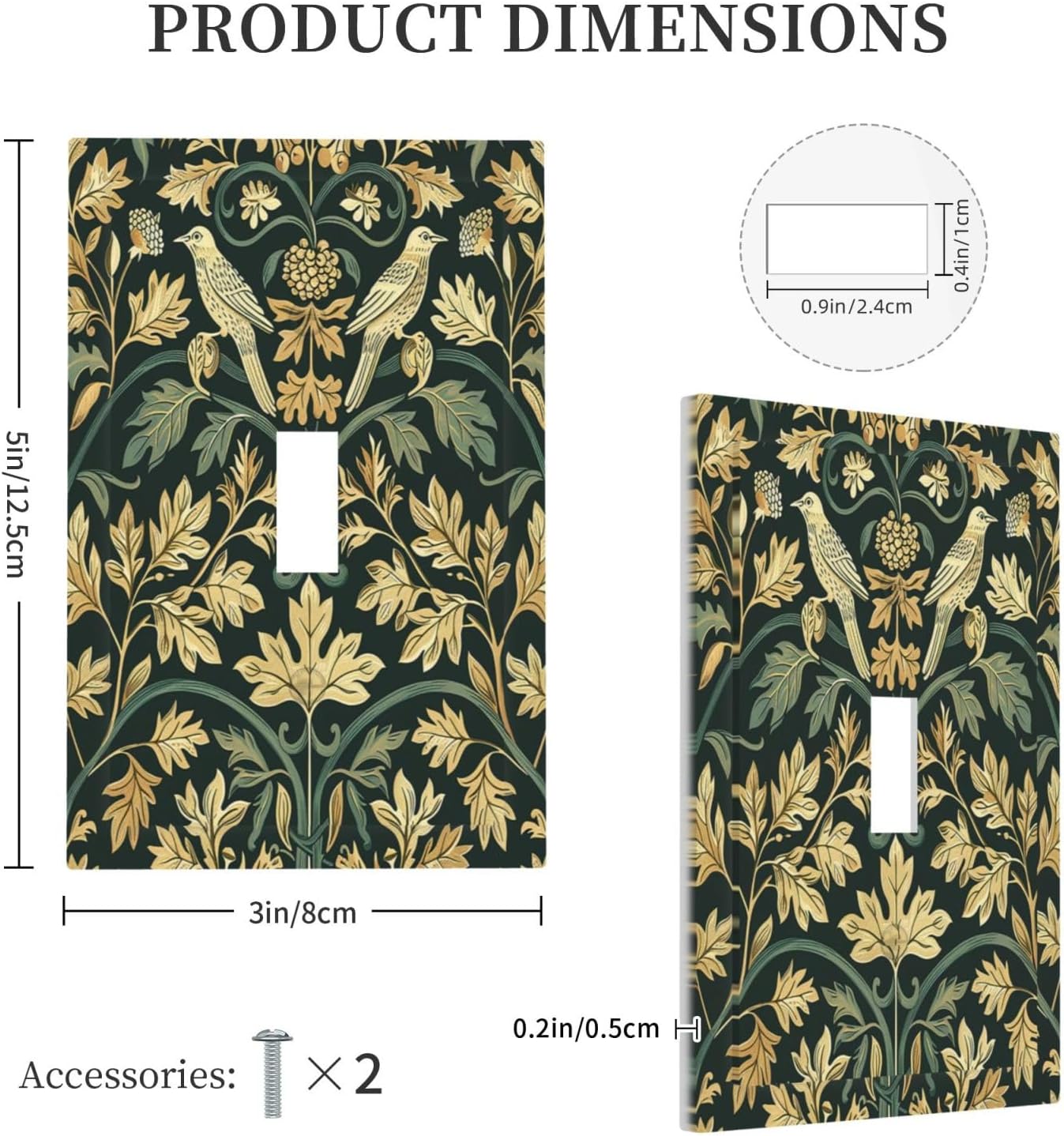 Decorative Light Switch Cover William Morris Vintage Botanical Birds Golden Green Leaves 1 Gang Single Toggle Device Electrical Faceplate Switchplates Decorator Outlet Wall Plate for Bedroom