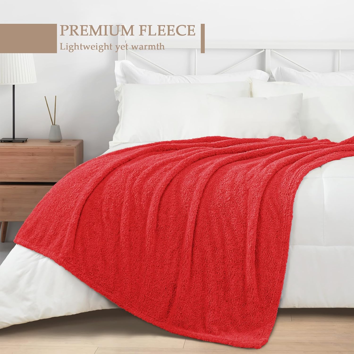 Exclusivo Mezcla Fleece Blanket for Couch, Soft and Cozy Twin Blankets for Women Men Girls Kids, Suitable for All Seasons, Red, 60x80 Inches