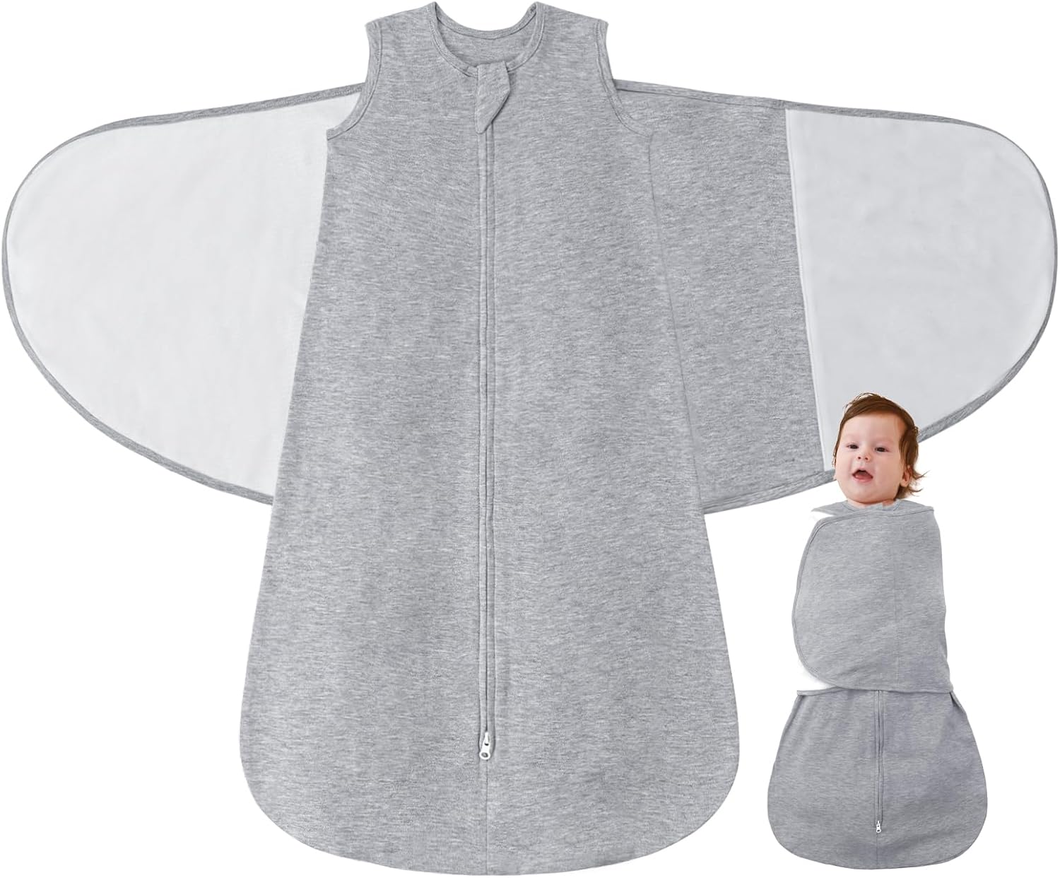 Baby Swaddle Sleep Sack 1.0 Tog 3-in-1 Cotton Baby Swaddle Blanket Wrap for Newborns 0-6 Months Grey
