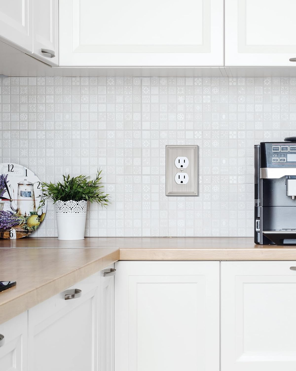 4-Pack Duplex Outlet Cover, Durable Solid Zinc Alloy Decorative Switch Plates and Outlet Covers, Brushed Nickel Wall Plates for Electrical Outlet, 1 Gang Receptacle Cover, Corrosion Resistant