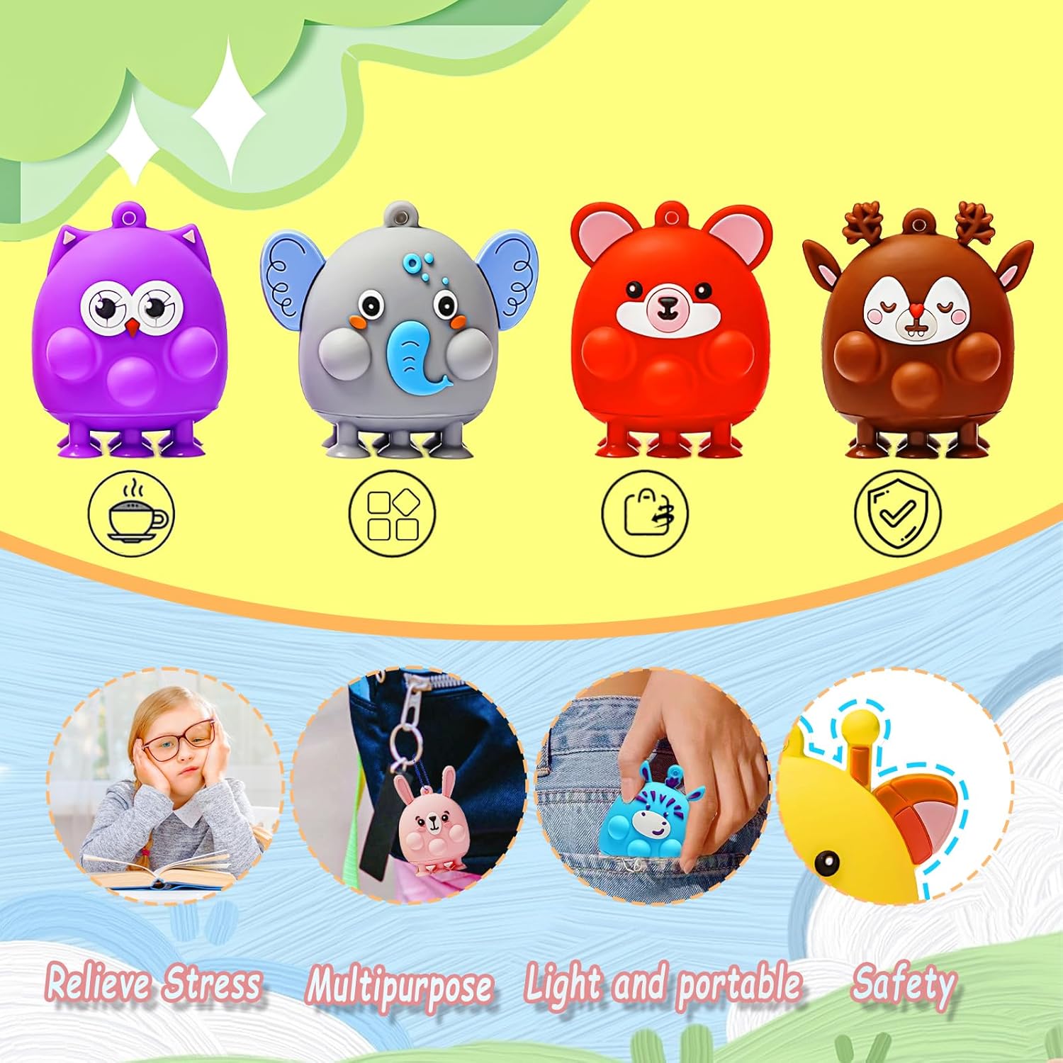 16 Pcs Party Favors for Kids, 3D Animal Pop Fidget Toys Bulk, Sensory Bath Suction Toys for Toddlers, Carnival Treasure Classroom Prizes Box Toys, Fidget Stocking Stuffers Birthday Party Gifts