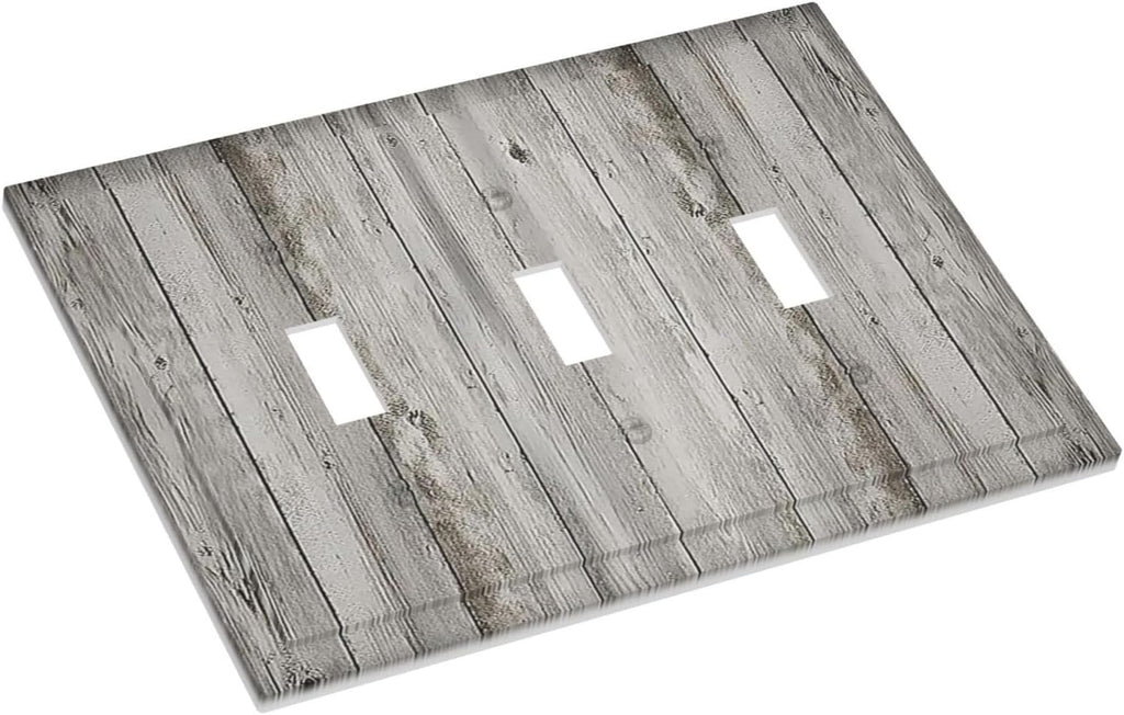 Decorative Switch Plates Farmhouse Rustic Grey Barn Door Wood 3 Gang Wall Plate Triple Toggle Light Switch Cover Faceplate Electrical Wall Panels for Bedroom Cabin Decor