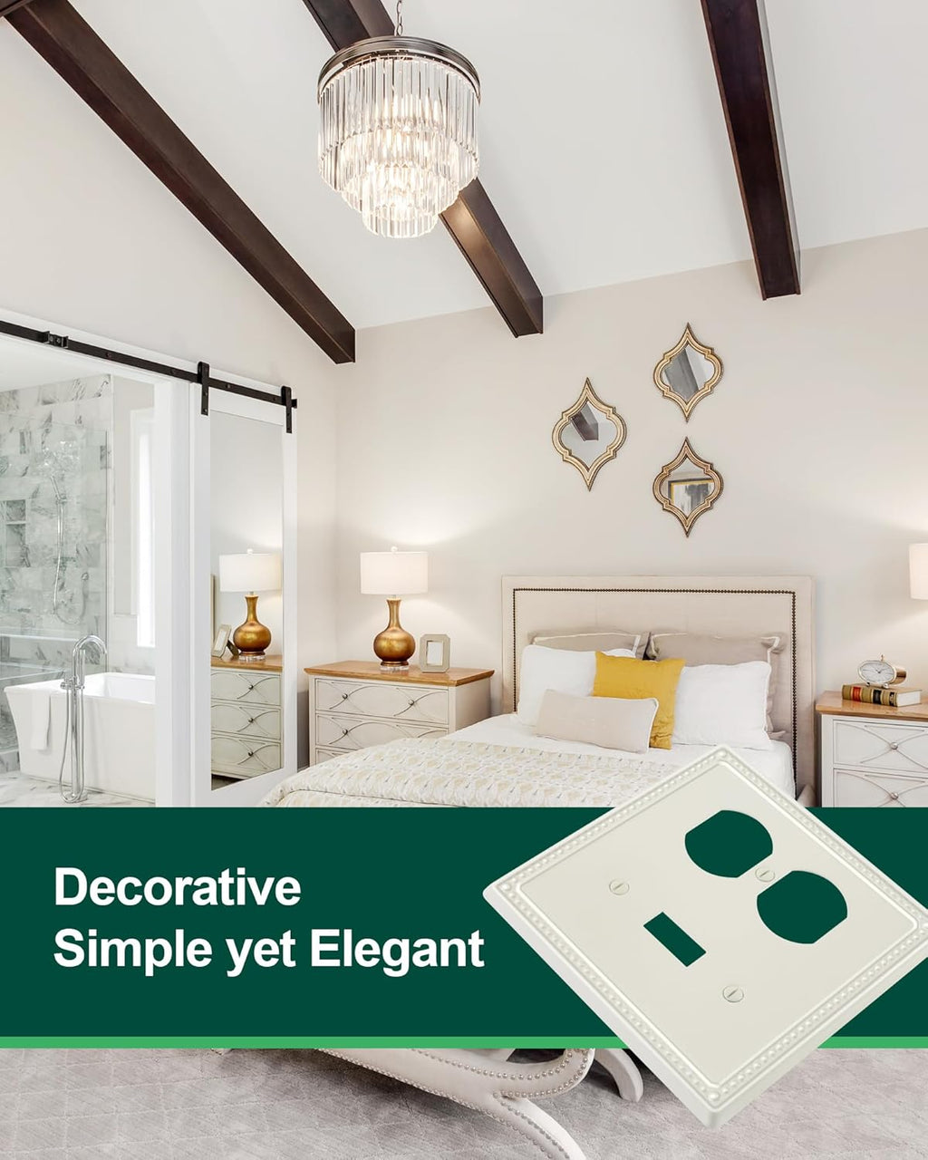 2-Pack Combo Toggle/Duplex Light Switch Cover Plate, Light Almond Metal Wall Outlet Cover Plate, Decorative Classic Beaded Wall Socket Receptacle Cover for Electrical Outlets, Light Switch