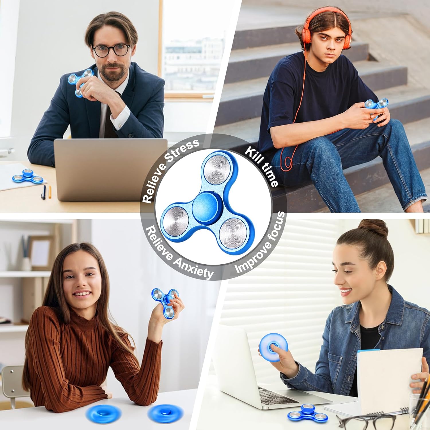 Metal Fidget Spinner for Adults, Silent Sensory Fidget Toys Adults Hand Spinners for ADHD Anxiety Stress Relief, Desk Toys for Office, Birthday Gifts Stocking Stuffers Classroom Prizes