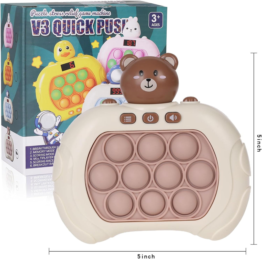 Fast Push Game Pop Fidget Toys for Kids, Fast Push Bubble Game, Quick Push Pop Game for Boys & Girls Age 3-12, Handheld Puzzle Game Sensory Toys Relaxation and Decompression (Grey Bear)