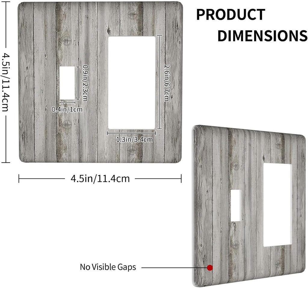 Outlet Covers Farmhouse Rustic Grey Barn Door Wood 1 Toggle 1 Rocker Combination Decorative Wall Plate Electrical Switch Plates Light Switch Cover Plate for Bedroom Cabin Decor