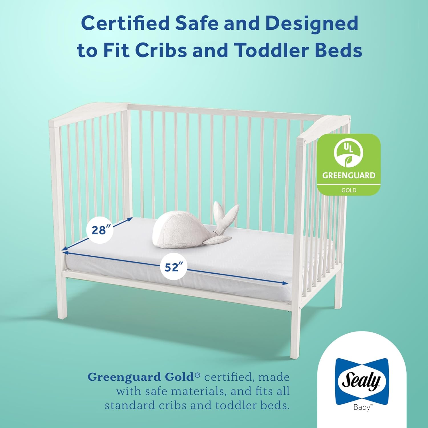Sealy Baby Airy Night Diamond Breathable Crib Mattress, Made in USA, GREENGUARD GOLD Certified, Supportive & Sustainable Mesh Surface, 2 Stage, Toddler Bed Fit, Safety & Quality Tested, 52x28"