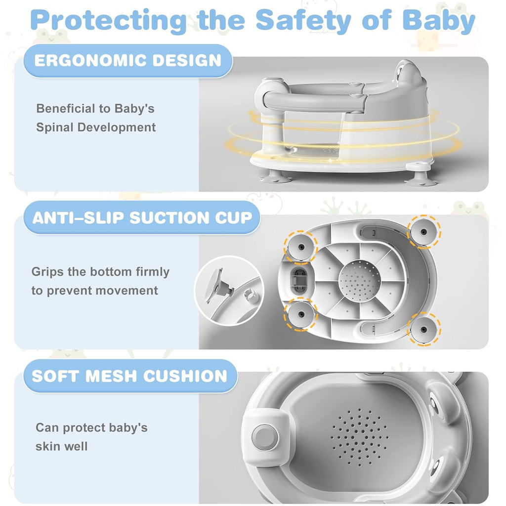 Baby Bath Seat for Babies 6 Months & up Non-Slip Toddler Bath Seats for Sitting Up Infant Bathtub Chair with Suction Cups and Soft Cushion for Baby Shower Tub Seat