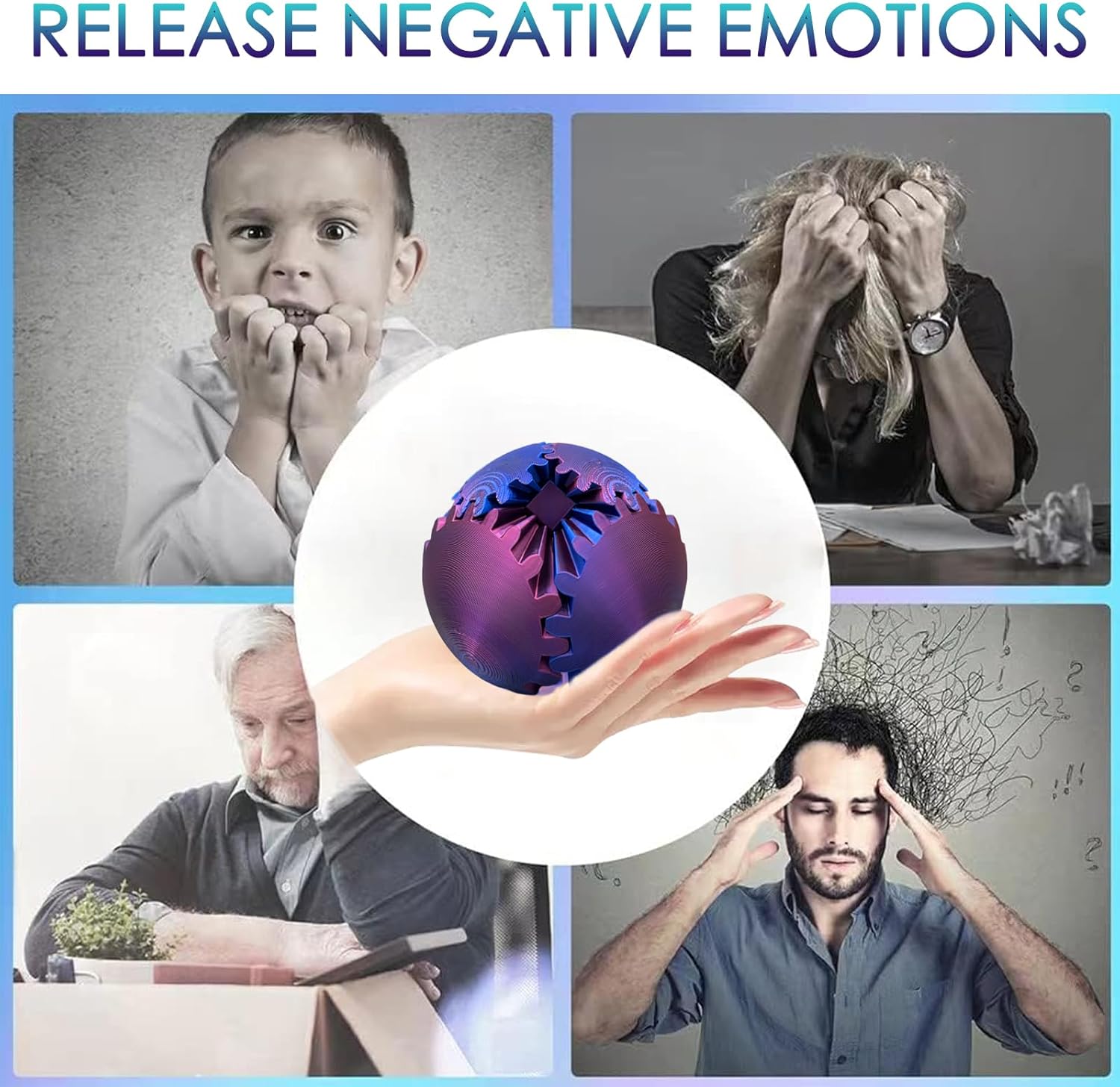 Gear Ball 3D Printed, The Steampunk Whirling Wonder Fidget Ball Toy, Gear Ball 3D Model Cube Fidget Toy, Funny Stress & Anxiety Relaxing Fidget Toy for Adults & Kids (Blue&Pink)