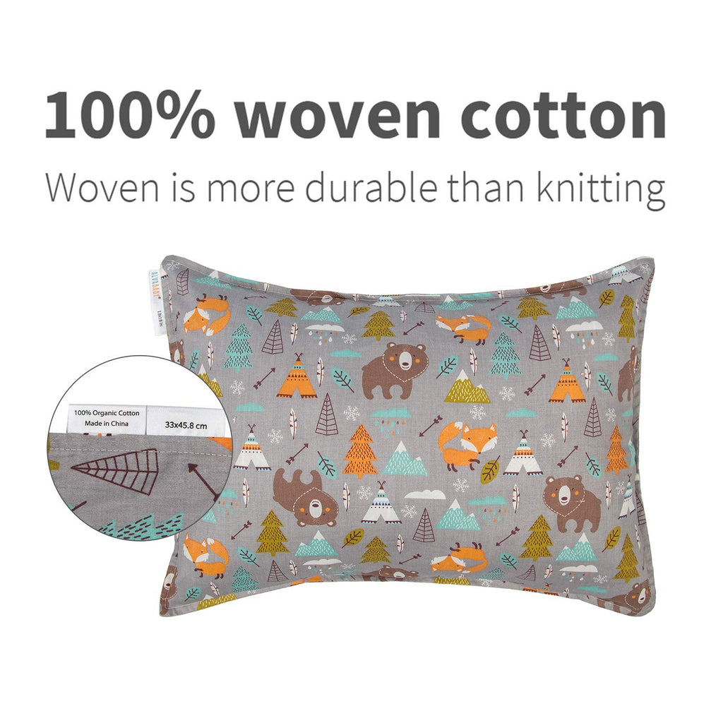 ALVABABY Toddler Pillowcases 2 Pack Organic Cotton Kids Pillow Cover Fit 13"x 18" or 14"x20" Envelope for Girl Boy Sleepy Travel