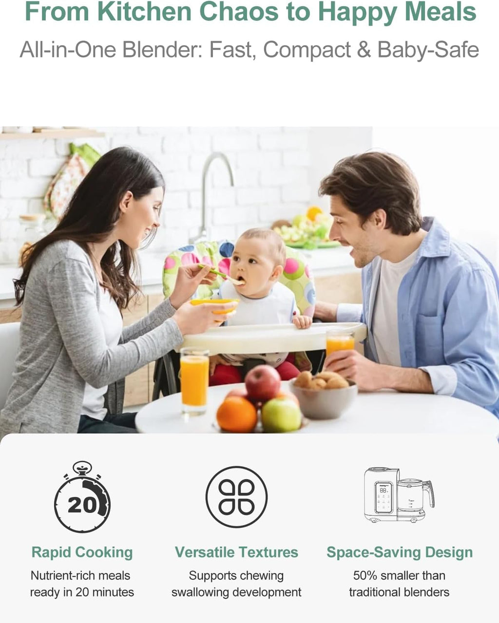 MOMYEASY Baby Food Maker, Baby Food Steamer and Puree Blender, Food Processor Chopper Grinder Steamer in-One, Auto Cooking & Grinding with Touch Control Panel&Self Cleans, BPA-Free