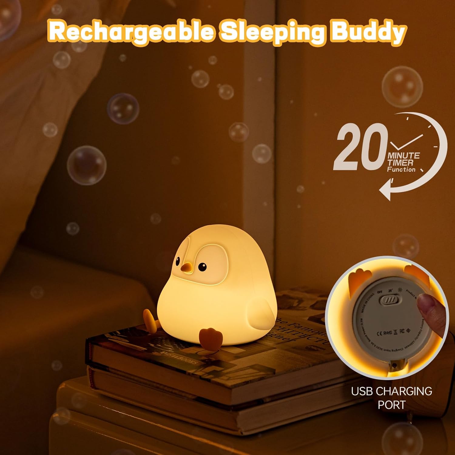 Penguin Night Light for Kids, Cute Penguin Lamp Silicone Baby Nursery Night Lamp, Dimmable Squishy Touch Bedside Lamps, Adorable Rechargeable Animal Lamps Gifts Kawaii Room Decor for Kids Girls Boys