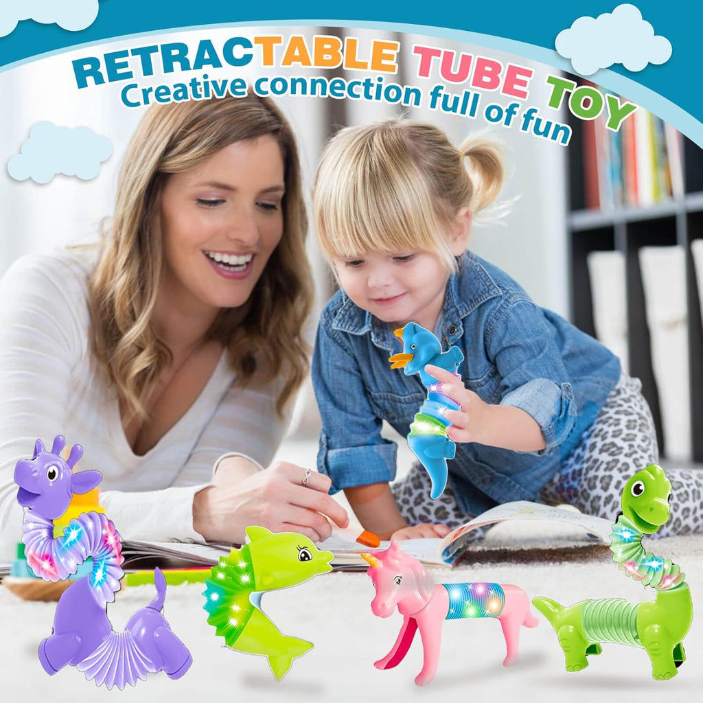 10 Pack Pop Tubes,Dog pop Tubes, Animal pop Tubes Fidget Toys,Sensory Tubes Fidget Toys for Kids ,Toddler Sensory Toys,Fidget Tubes Party Favors,School Reward,Gift for Kids(LED Style)