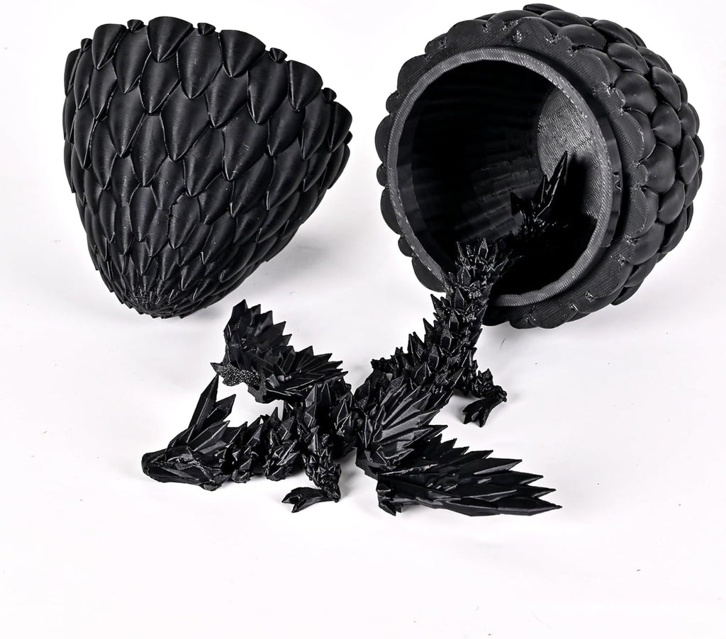 12inch Fly Dragon Egg, Year of The Dragon, 3D Printed Dragon, Executive Desk Toys, Articulated Dragon, Fidget Toys Gifts for Graduates Students Teachers Adults (Black)