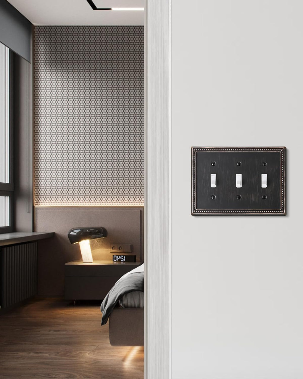2-Pack Triple Toggle Light Switch Cover Plate, Pearls Decorative Switch Plate Covers, Aged Bronze 3 Gang Metal Wall Plate, Corrosion Resistant