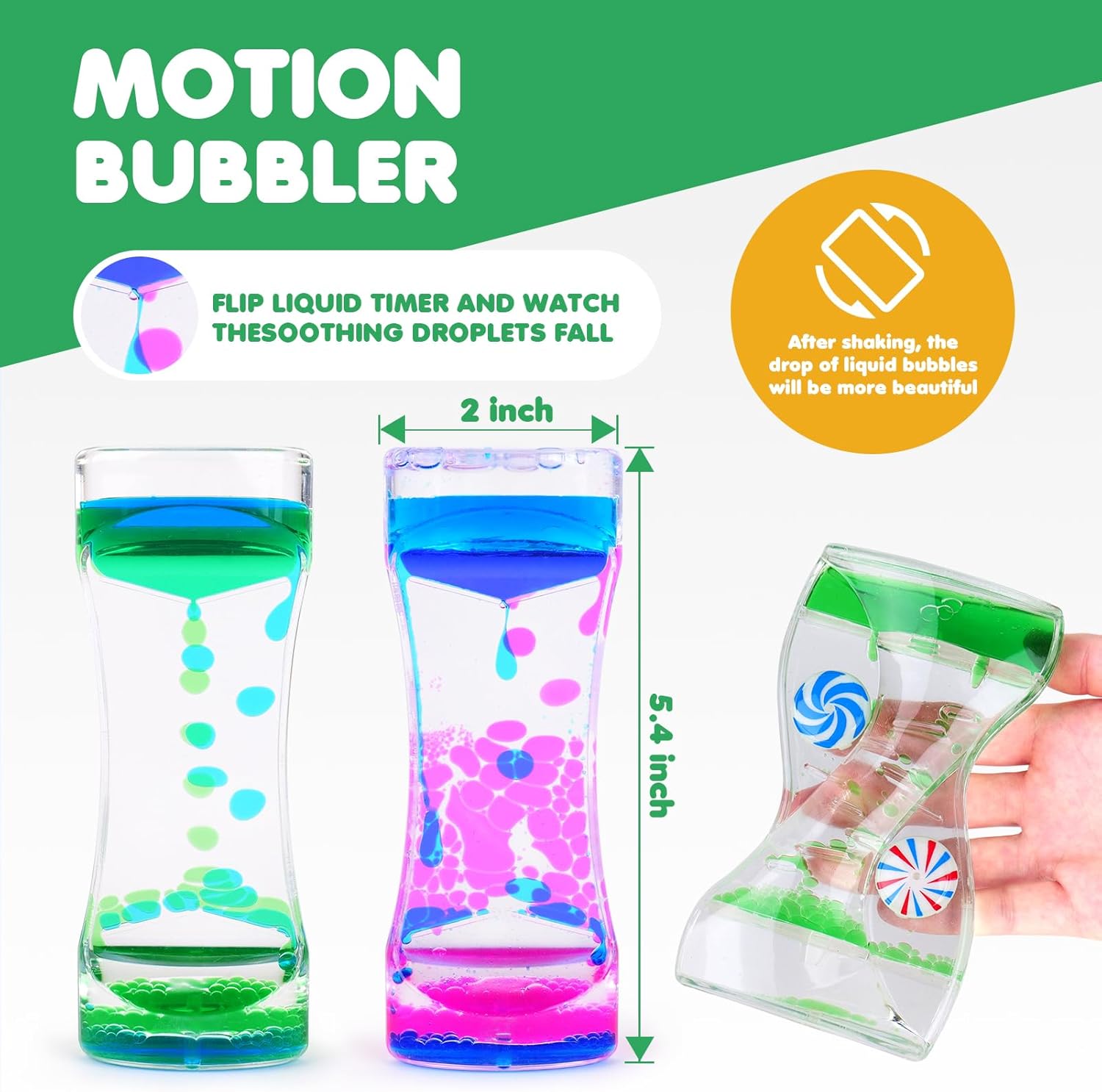 Liquid Timer - Sensory Toy for Relaxation, Liquid Motion Bubbler Timer with Floating Color Lava Lamp, 3-Pack Incredibly Effective Calming Stress Relief Hourglass Toy for Kids & Adults, Autism & ADHD