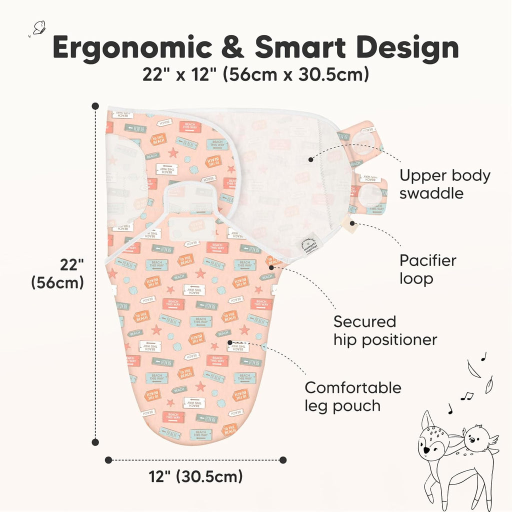 KeaBabies 3-Pack Organic Baby Swaddle Sleep Sacks - Swaddles for Newborns, Infant 0-3 Months, Baby Girls, Boys, Soft & Snug Newborn Sleep Sack, Nursery Swaddling Blankets (Beach Day)