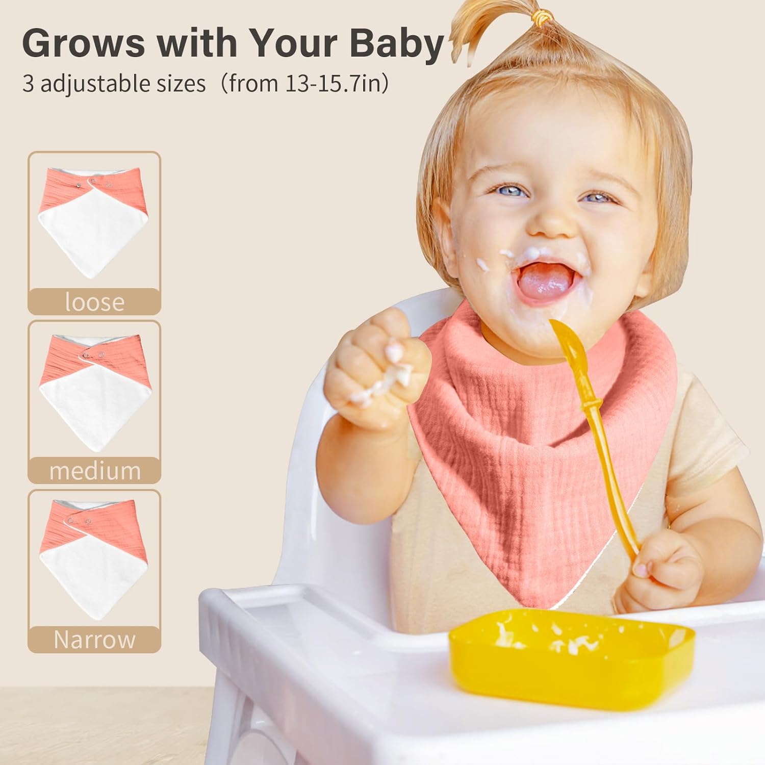 Muslin Baby Bibs,Soft Triangular Baby Bandana Drool Bibs for Baby Boy Girl,Solid Colors Bib for Drooling Teething