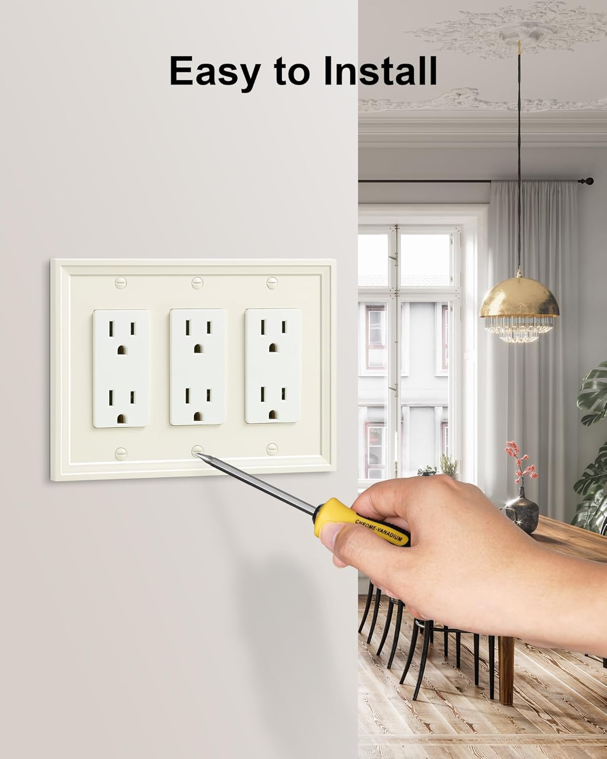 2-Pack Triple Decorator Outlet Cover Plate, Light Almond Modern Decorative Switch Plates and Outlet Covers, Natural Bamboo Fiber Wall Plates for Electrical Outlets