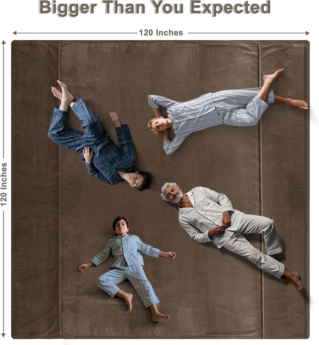 PHF Oversized King Fleece Blanket 120"x120", No Shed No Pilling Big Soft Blanket, Extra Large 10'x 10' Lightweight for Bed, Sofa Travel and Camping, Suitable for All Season, Cocoa Brown