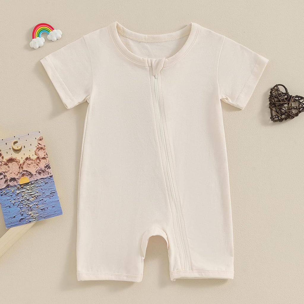 Merqwadd Baby Boy Girl 2 Pack Romper Short Sleeve Zipper Jumpsuit Plain Summer Clothes