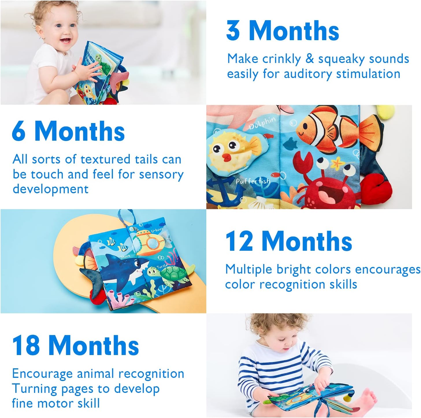 hahaland Baby Books 0-6 Months,Infant Tummy Time Toy High Contrast Sensory Baby Toys 6 to 12 Months Touch Feel Book Baby Gifts for Boy Girl 0-3 Months Book Early Learning Toy (Single Book)