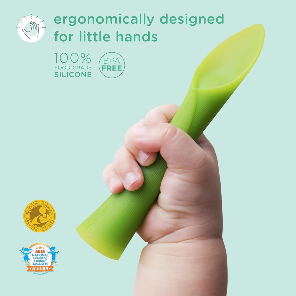 Olababy 100% Silicone Soft-Tip Training Spoon for Baby Led Weaning 2pack (Kiwi/Blueberry)