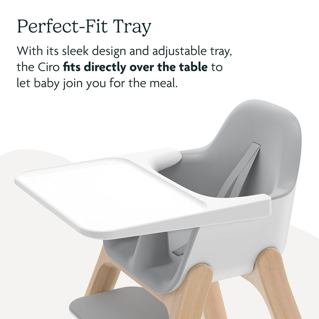 UPPAbaby Ciro High Chair/Sleek, Easy-to-Clean Design/Perfect-Fit Tray to Bring Baby to Table/Patent-Pending Harness/Dual-Position, 180-Degree Rotating Footrest/Chloe (Grey/Rubberwood)