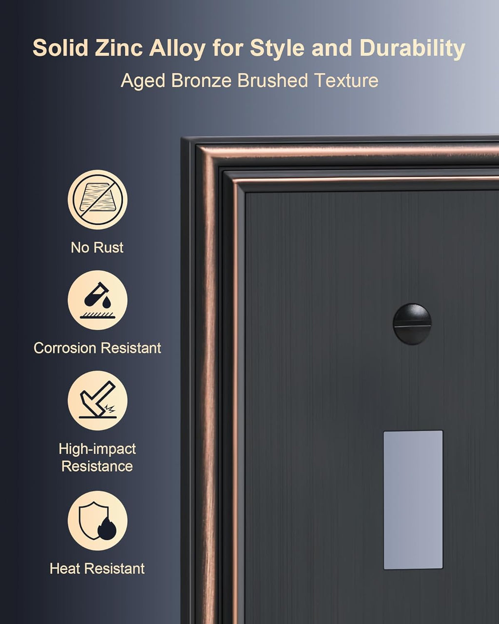 6-Pack Single Toggle Light Switch Cover Plate, Durable Solid Zinc Alloy Decorative Switch Plate Covers, Aged Bronze 1 Gang Wall Plate, Corrosion Resistant