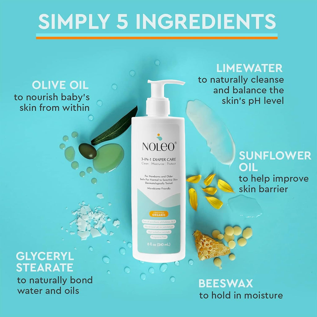 3-in-1 Diaper Care - Baby Cream, Cleanser & Baby Lotion Organic - Diaper Rash Cream - Baby Diaper Rash Ointment - Baby Care Products - Diaper Cream to Clean, Moisturize & Protect Baby Skin, 8 oz