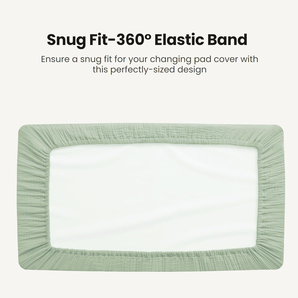 Konssy Waterproof Muslin Changing Pad Cover 2 Pack, Quilted Cotton Fitted Diaper Changing Table Cover, Soft Changing Pad Sheets for Girls Boys (Woodland, Sage)