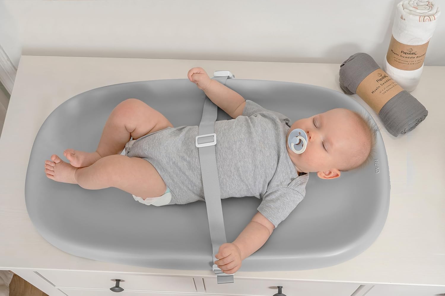 Papablic Wipeable Baby Changing Pad with Removable Safety Strap, Easy to Clean & Non-Slip Waterproof, Changing Pad for Dresser,Bed