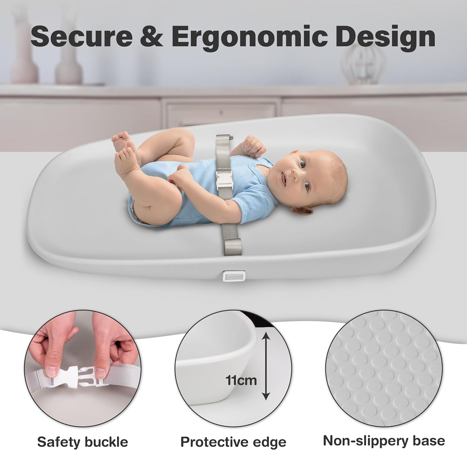 Baby Changing Pad, Soft, Lightweight and Portable, Waterproof and Easy to Clean, Large EVA Cushion for Comfort with Height Scale and Anti Slip Bottom (Grey Without Scale)