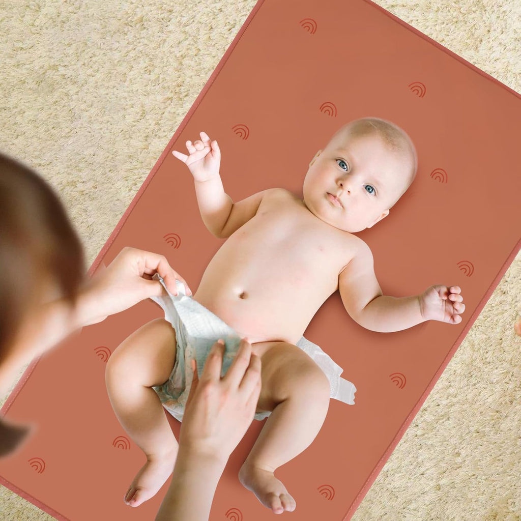 Vegan Leather Baby Changing Mat - Wipeable Portable Changing Pad 2 Pack, Foldable Travel Changing Mat for Baby, Newborns Toddlers Shower Gifts (Rainbow&Elephant,15.75"*28")